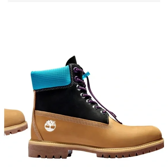 💕NWT💕Timberland Boot 6-inch Premium Waterproof In Wheat/black/turquoise UNISEX - Picture 3 of 9